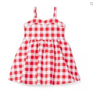 Janie and Jack Gingham Sweetheart Neck Ponte Dress red, white 3T